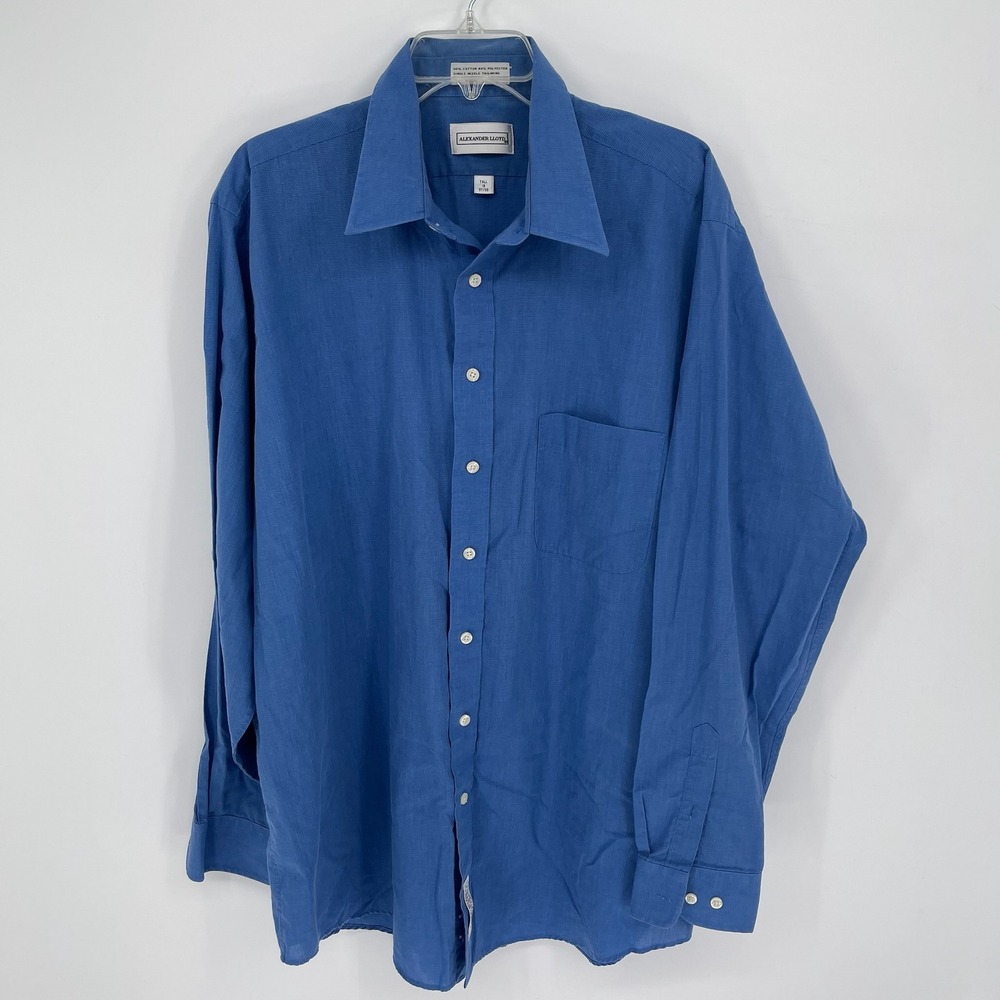 Alexander Lloyd Men's Vintage Blue Long Sleeve Button Up‎ Dress Shirt Size 18T